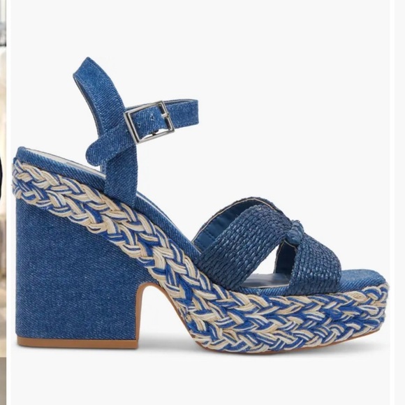 Dolce Vita Cale Blue Denim Chunky Platform Heels - Picture 1 of 10